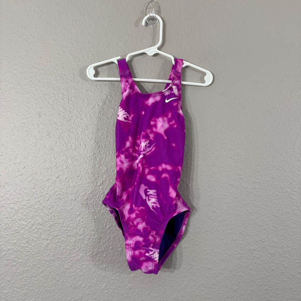Nike Girl's Size XS 6/7 Purple Tie-Dye HydraStrong Racerback One-Piece Swimsuit